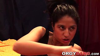 Gangbanged babe bukkaked