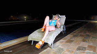 Laony Having Fun at Night by the Pool