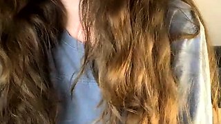 Small titted brunette teen fingering on the bed