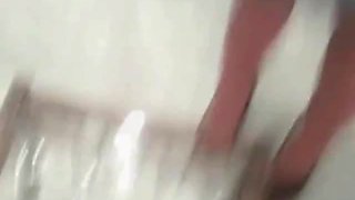 Blonde slut pissed on the glass and drinks it