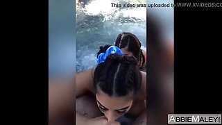 Abbie Maley & Lena The Plug Double Blowjob in Hot Tub - Big Cock Threesome Fun