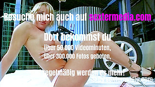 Tattoo MILF Garage Strip, Dildo Blowjob and Power Tools
