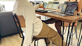 Cute Gf Sucks Big Dick While I Try To Work / Girl Porn 5 Min