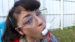 Beautiful Pixie showing off her long hair and wearing glasses.