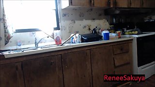 Pregnant Sink Plunging in Bra and Panty