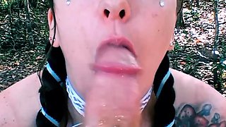 Amateur mouth cumshot outdoor