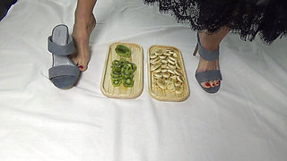 I trample the fruit with my feet. Lick My Legs