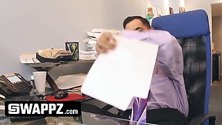 Office swap: kinky stepparents trade teeny daughters