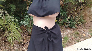 My Stepmother in Transparent Pants Without Panties Showing off on the Street.