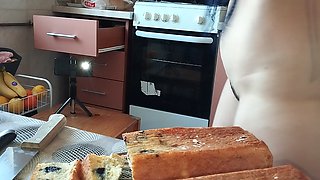 Hot Wife Prepares Naked Food in the Kitchen. Amateur Wife with Hairy Pussy, Big Tits, Big Ass.