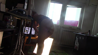 Sexy wife does housework naked. Hot hairy latina, big tits, big ass. Sexy wife massages her hairy pussy. Hot hairy brunette,