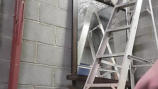 Nude Cleaning My Home Gym, I Use a Ladder