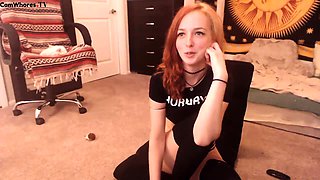 Sensuous redhead teen peels off her panties and masturbates