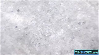 Chubby Thai MILF amateur slut picked up for sex in a TukTuk