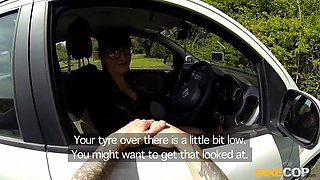 Policeman pounds a egghead and spunks over her glasses - faux cop