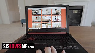 Sis masturbates to taboo porno