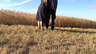 Stepmom sucks son in laws cock after milking his cock in the field