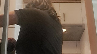 milf washing dishes in panties