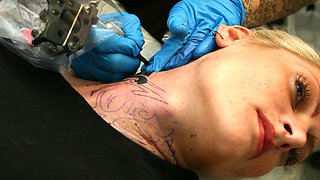 Alira Astro Gets a Tribal Neck Tattoo with Sascha's Name - AltErotic