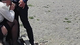Dick Flash! Risky Blowjob on Beach: Stocking Teacher and Student Almost Caught! - Misscreamy
