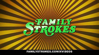 Familystrokes - blond teen (Chanel Shortcake) gets caught by stepgrandpa and sucks his knob