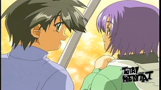Purple haired green eyed anime beauty loves oral sex a lot