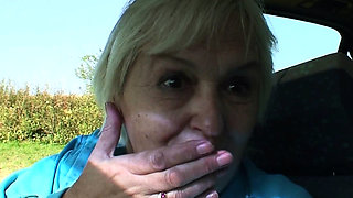 70 years old blonde granny picked up and fucked roadside