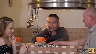 Daddy4k. guy is toying games while dad satisfies his girl