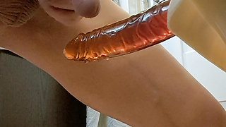 I cum on the dildo and take the dildo in cum in my mouth.