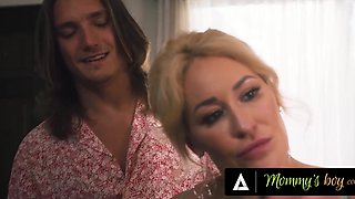 Curvy milf caught fucking her stepson by his girlfriend and she is invited to join the fun