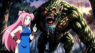 He Found a Big-dicked Monster in the Woods and Tried to Run Away, but Ended up Sitting on the Huge Green Dick.