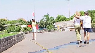 Busty amateur blonde banged in public outdoor