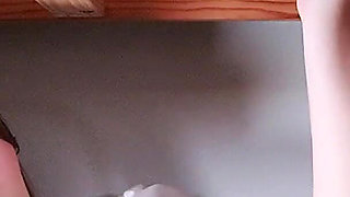 British 18-year-old in college uniform makes a guy cum at the milking table