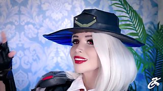 Ashe from Overwatch gets her ashehole fucked by a giant dildo