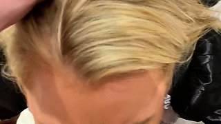 Huge boobs MILF giving blowjob POV