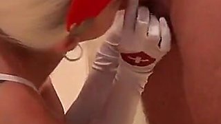 Tattooed Blonde Nurse Pisses in a Glass Then a Man Pisses in a Glass