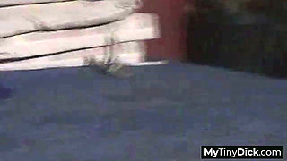 A pool babe spots a guy with a small dick to suck