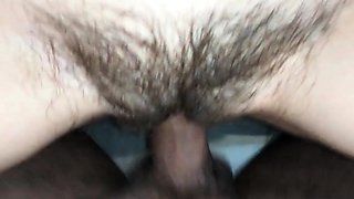 Hairy Pussy Fucked Hard with a Big Cock and Filled with Cum