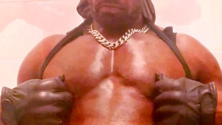 Big Chested Black Muscle Stepdad Tit and Cock Play