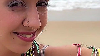 Public Wetting Jeans in Park Near the Beach