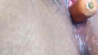 Desi Village Housewife Masturbates with Carrot Inside Pussy at Husband's House