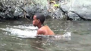 Two soldiers take a dip after a facial