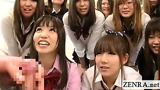 Subtitled CFNM Japanese schoolgirls harem masturbation