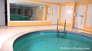 Cool teenager glory has some fun with the older pool man