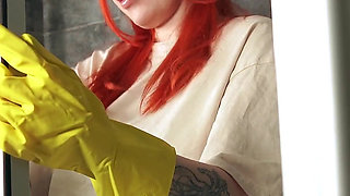 Maid Strips Naked Cleaning Shower - Boss Joins for Wet Rough Fuck!