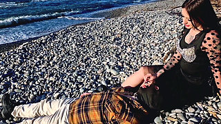 Femdom Session by the Sea. Smoking Fetish, Bootfetish, Footfetish, BDSM Flogging and Scratching