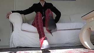 Red Tartan Tights and Extreme Heels Legs Show