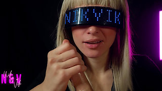 Cyberpunk Girl Greedily Sucks All the Cum Out of Her Fan