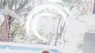 Hijab-wearing Woman Bathes Naked in an Open Swimming Pool