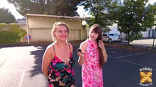 Horny French milf and playful teen play together before a male joins in